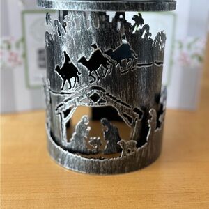 Silver Nativity Scene Candle Holder